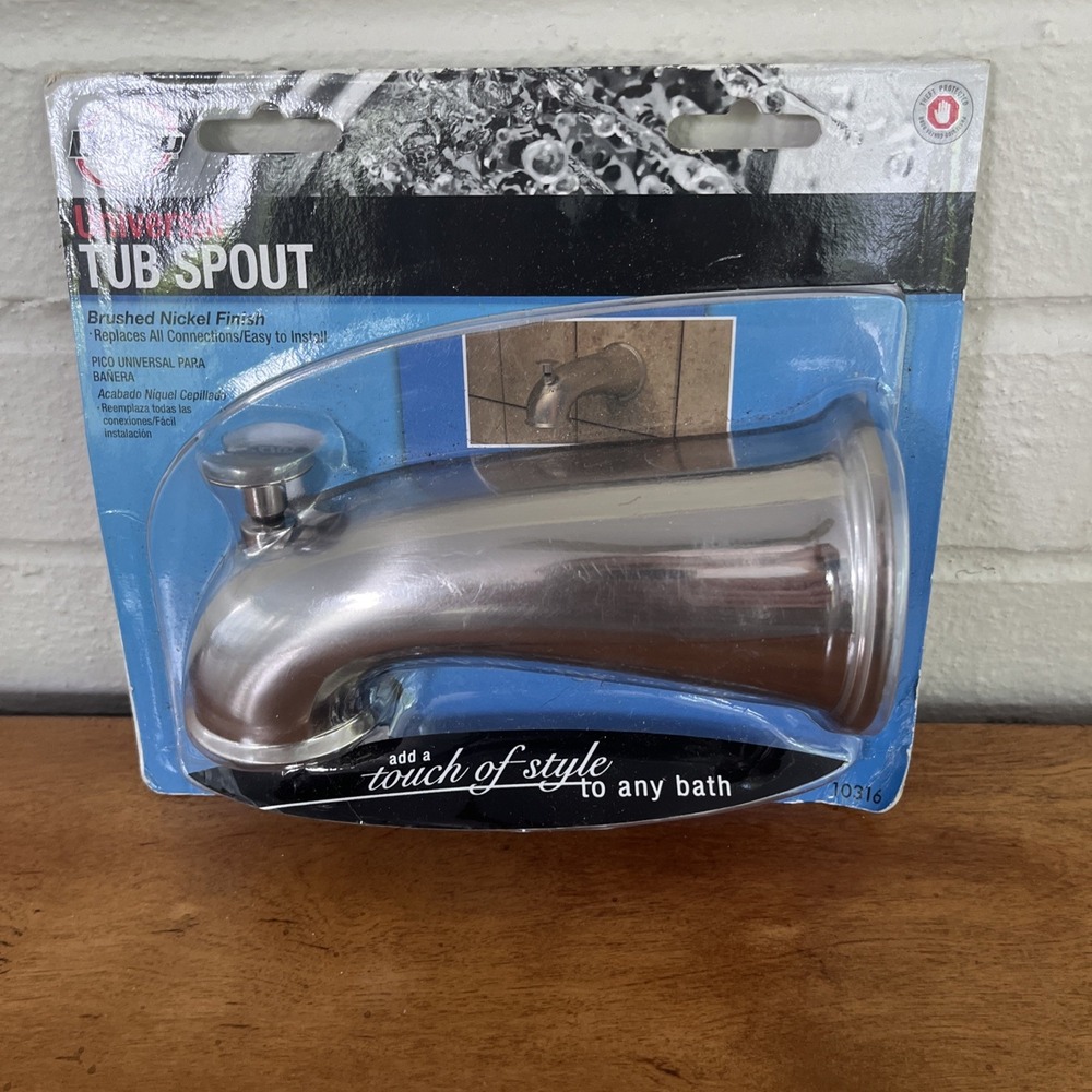 DANCO 6" IN. DECORATIVE UNIVERSAL TUB SPOUT IN BRUSHED NICKEL FINISH 10316 NEW